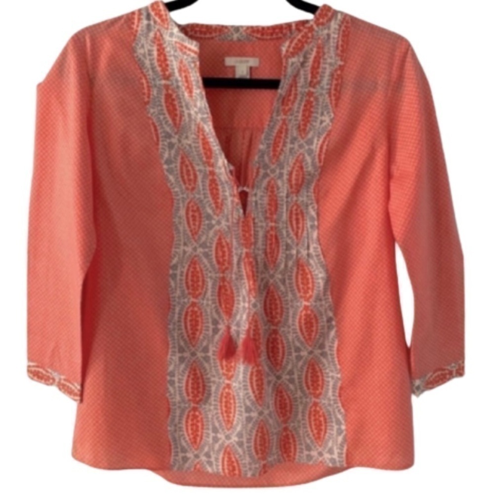 J. Crew Coral Tie Up Tassel Front Blouse​​​​​​​​​​​​​​​​​​​​​​​​​​​​